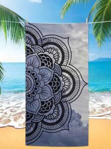 SHEIN 1 Pc Extra Large Beach Towel, Super Absorbent, Oversized Beach Towel, Microfiber, 59"X29", Essential For Summer, Wind & Sun Protection, Beach, Parties, Travel Drying, Camping, Beach Accessories, Vacation Essential Gift Beach Essentials - Grey - View 6