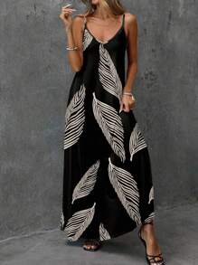 SHEIN LUNE 女士舒适弹力针织休闲度假长款吊带背心连衣裙，适合夏季