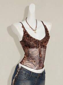 SHEIN ICON 女士豹纹蕾丝边 V 领吊带背心，性感 Y2K 风格 - 彩色 - 查看 7