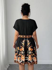 Elenzga 大码女式简约优雅黑色印花连衣裙