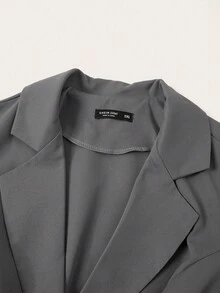 Sweetra Plus Size Solid Color Blazer Collar, Elastic Back, 2 In 1 Pleated Skirt Suit, Spring/Autumn Fall Cloth For Women Winter - Grey - View 3