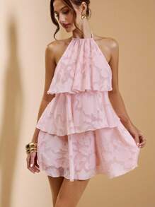 SHEIN BAE Summer Beach Vacation Pink Creative Lotus Leaf Cake Chiffon Mini Skirt, Suitable For Daily Dating, Night Work, Nightclubs, Parties, Get-Togethers, Cocktail Parties, Pool Parties, Back-To-School Season Clothing, School Season Clothing, Festivals, Ballet Skirts