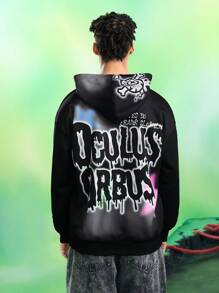 MADBALLS X SHEIN Men's Letter & Cartoon Graphic Casual Hoodie - Black - View 2