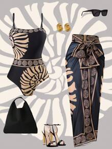 Swim Oasis Traje de baño de una pieza minimalista de verano tipo tubo para mujer talla grande con cubierta de tul - Multicolor - Ver 1