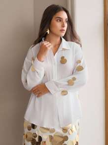 Anewsta 女式手工亮片装饰飘逸长袖衬衫，百搭