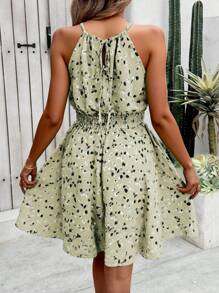 SHEIN Holidaya Summer Vacation Casual All-Over Print Halter Neck Dress - Beige - View 2