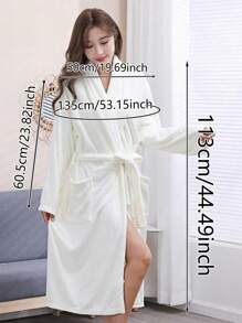 SHEIN 1PC Thickened And Lengthened Coral Fleece Hooded Bathrobe/Robe With Simple Solid Color, Monk Collar, Long Sleeves For Men And Women, Soft, Warm, Non-Shedding - Perfect For Home, Hotel, Lodge Use Wedding Home Bathroom Decor Beach Wear - White - View 2