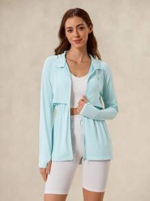 OutZeal Women UV Protection UPF50+ Breathable Drawstring Waist Hooded Mask Sun-Proof Jacket Hiking Camping Sports - Baby Blue - View 12