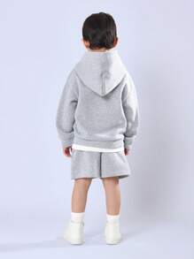 SUMWON 男童两件套运动服连帽短裤套装，舒适休闲，适合幼儿、儿童，秋冬季春季度假穿着 - 淺灰色 - 查看 2