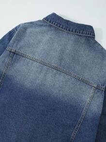 ROMWE MEN Street Life Jaket Denim Lengan Panjang Kancing Depan dengan Hiasan Berlian Imitasi untuk Pria - Biru - View 5