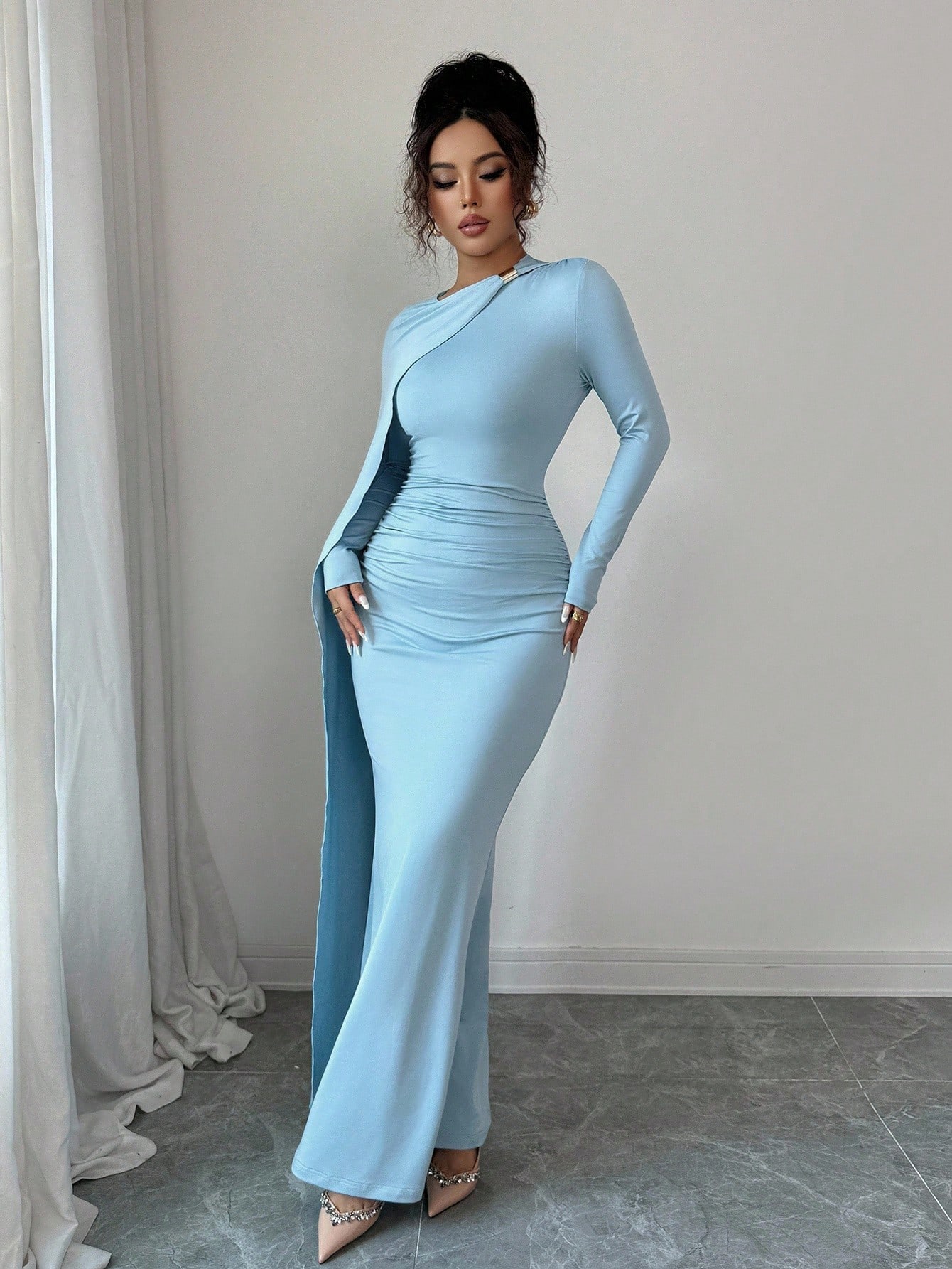 Elenzga فستان حفلة طويل أنيق أزرق سماوي للنساء، مت...