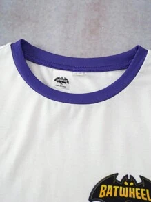 Batwheels X SHEIN 2件套青少年男孩卡通图案拼色短袖T恤和短裤套装