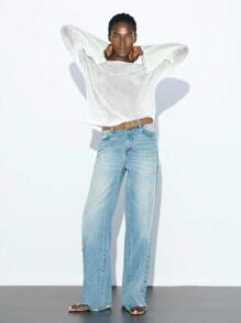 Maija 女士纯色圆领宽松休闲毛衣 - 白色 - 查看 3