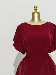 Modelyn Plus Size Casual Solid Color Waist Shirt, Summer