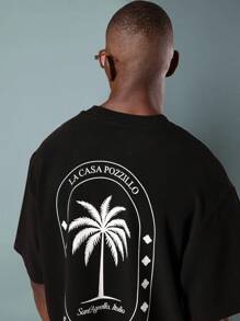 SUMWON قميص تي شيرت فاخر كبير الحجم برقبة طاقم مع شعار نادي نمط الحياة الإيطالي، شجرة النخيل، لارتداء الصيف، الملابس الشاطئية، العطلة والأوقات الحرة