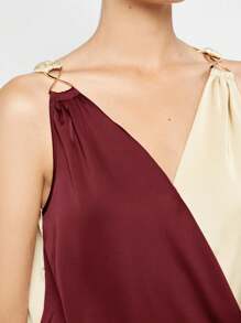 BizChic Women's Colorblock Patchwork Metal Decor Casual Blouse, Simple Urban Commuting Basic Style, Minimalist Fashion Elegant Business Casual For Women, Suitable For Teachers, Office, Weddings, Concerts - Burgundy - View 5