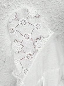 SHEIN CURVE+ 大码女款不同材质拼接上衣，白色T恤 - 藍色 - 查看 9