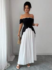 Selianne 女士水钻不对称露肩拼色连衣裙 - 彩色 - 查看 6