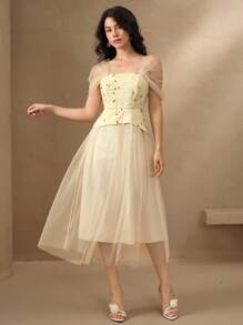 DAZY Elegant Fabric Patchwork Mid-Length Dress For Women Wedding Women Dresses