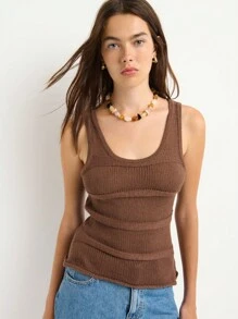 Nöista Coffee 's Ribbed Knit Tank Top,Sculpted Seams Contoured Shape Sleek Wardrobe Staple,Summer Casual Brunch Fall Back To School Essentials - Brown - View 1