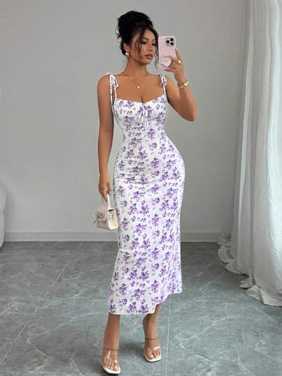 SHEIN Raffinéa فستان طويل أنيق للنساء مطبوع بتصميم الفراشة