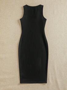 SHEIN EZwear 女士黑色宽肩带无袖深V领中长连衣裙，适合夏季 - 黑色 - 查看 2