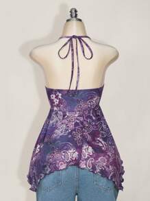 SHEIN ICON Plus Size Women Spring And Summer Going Out Vacation Casual Retro Printed Backless Halter Y2k V Neck Western Women Boho Beach Women Hippie Babydoll Top Purple - Purple - View 2