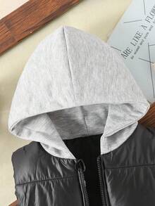 SHEIN 1pc Young Boy Kids Casual Solid Black Sleeveless Thick Hooded Vest, New Autumn/Winter Back To School - Black - View 5