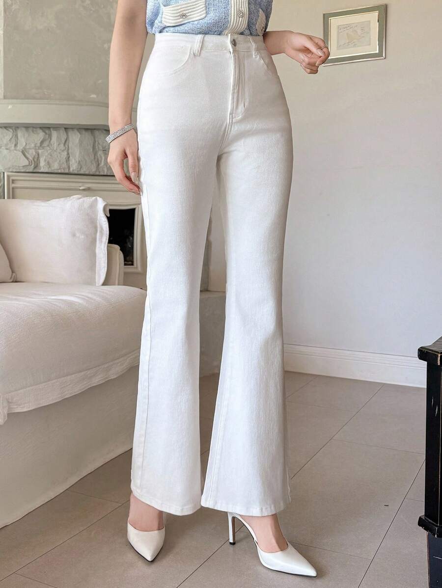 DAZY Women's Western Style Washed Flare Leg Jeans - White - View 1