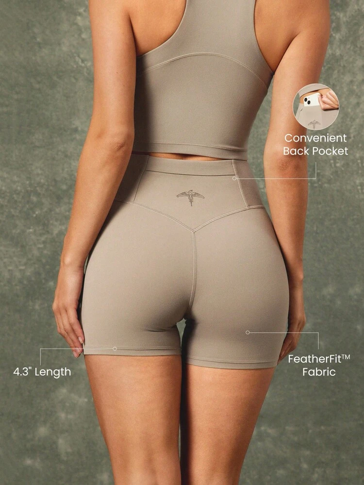 GLOWMODE X Harry Potter 4.3" FeatherFit™ Sweat-Wicking Soft Stretchy Crossover Waist Silicone Label Back Graphic Waist Pocket Shorts Low-Impact Yoga Pilates Barre Studio Daily Casual Wear