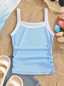 SHEIN 青少年女孩休闲时尚百搭简约撞色吊带背心