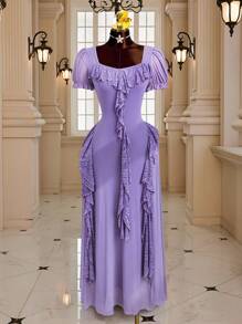 SHEIN Clasi Elegantes Rüschenkleid mit Herzausschnitt für Damen in Große Größen