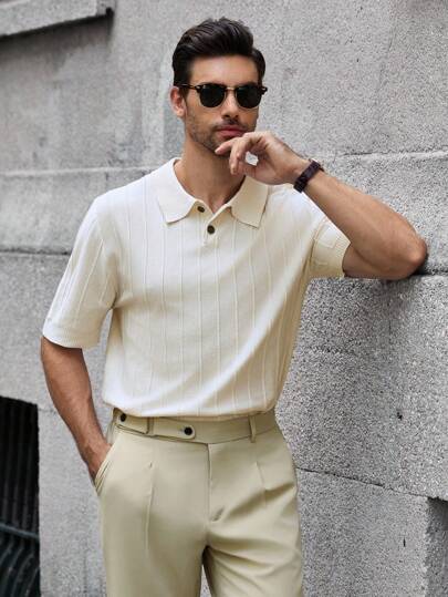 Manfinity Bizformal 男士夏季度假纯色 Polo 领短袖针织上衣