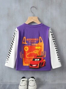 Batwheels X SHEIN Áo thun tay dài cổ tròn in hình xe hơi màu tương phản thường ngày cho bé trai - Nhiều màu - Xem 1