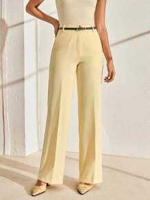 CLARA VERO Quần âu ống rộng thắt lưng họa tiết đường may màu vàng bơ thanh lịch dành cho nữ - Màu vàng - Xem 3