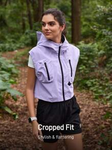 In My Nature Veste sans manches extérieure court à capuche pour femmes - Prune - Voir 7