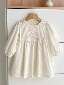 SHEIN L012 Spring & Autumn New Embroidered Round Neck Long Sleeve Simple Girls Dress - Apricot - View 2