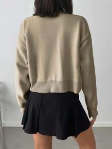 EURMUSE Women's Short Pearl Embellished Cardigan Sweater - Beige - View 2