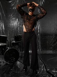 FeverCity Men's Knitted Fashionable Casual Skinny Bodysuit, Fall - Black - View 4