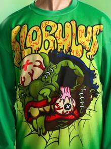 MADBALLS X SHEIN 男式卡通字母图案圆领套头衫 - 綠色 - 查看 3