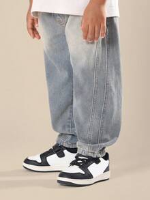 SUMWON Kids Korean Barrel Leg Jeans Curved Seam Design Relaxed Fit Denim Pants Classic Casual Streetwear Youth Spring Fall Fashion Winter