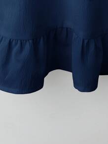 EMERY ROSE 加大码亚麻乡村风两件套女士白衬衫和裤子，简约时尚女装春季服装女装夏季服装女装夏季服装 - 藏蓝色 - 查看 6