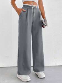 EURMUSE Pantalón de confort negro y blanco para mujer de talla pequeña - Gris Claro - Ver 4