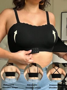 SHEIN Sujetador de tubo de unicolor con cierre delantero en talla grande