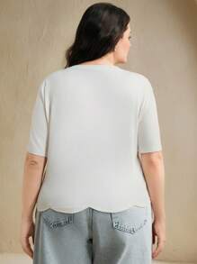 Anewsta Women's Plus Size Embroidered Knit Top T-Shirt, Spring/Summer New Arrival - White - View 2