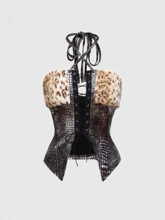 J-Fashion Y2K Harajuku Gyaru Punk Ageha Himekaji Furry Strap & Chain Women Tops, Autumn/Winter
