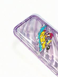 THE POWERPUFF GIRLS X SHEIN Funda de teléfono transparente de color púrpura con patrón de Flor, Burbuja y Mantequilla, compatible con iPhone