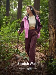 In My Nature Women's Casual Drawstring Waist Outdoor Pants Hiking Pants Cargo Trousers Cherry Red Pants, Wide Leg Pants High Waisted Sport Pants Elastic Waist Pants Baggy Pants Hiking Outdoor Running Climbing Camping, Windproof, Water Repelling Windbreaker Pants, Parachute Pants Women Cargo Pants Wide Leg Workout Pants Women Hiking Pants Baggy Gym Pants - Rust Brown - View 7