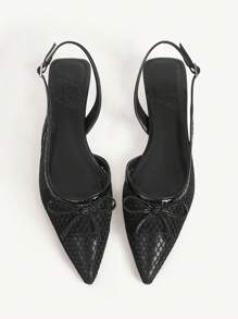 CUCCOO CHICEST Women's Pointed Toe Bowknot Mesh Patchwork Kitten Heel Elegant Commuter Fashion Black Mesh High Heel Sandals, Suitable For Afternoon Tea, Date, Workplace, Halloween - Black - View 9