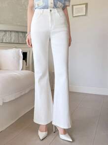 DAZY Women's Western Style Washed Flare Leg Jeans - White - View 5